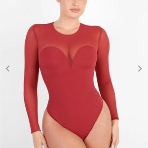 Elegant Red Long Sleeve Bodysuit